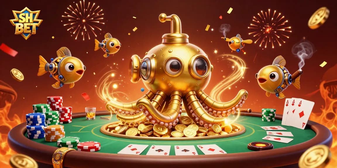 SH BET players strategize at a vibrant poker table amidst a treasure of golden coins.