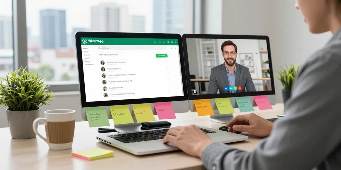 Engaging workspace with a professional using WhatsApp網頁版 for seamless communication.