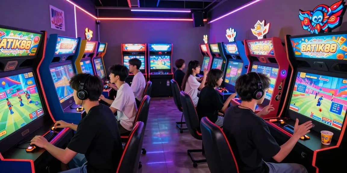 Pengalaman bermain game di BATIK88 dengan hadiah jutaan, suasana ceria di arcade urban.