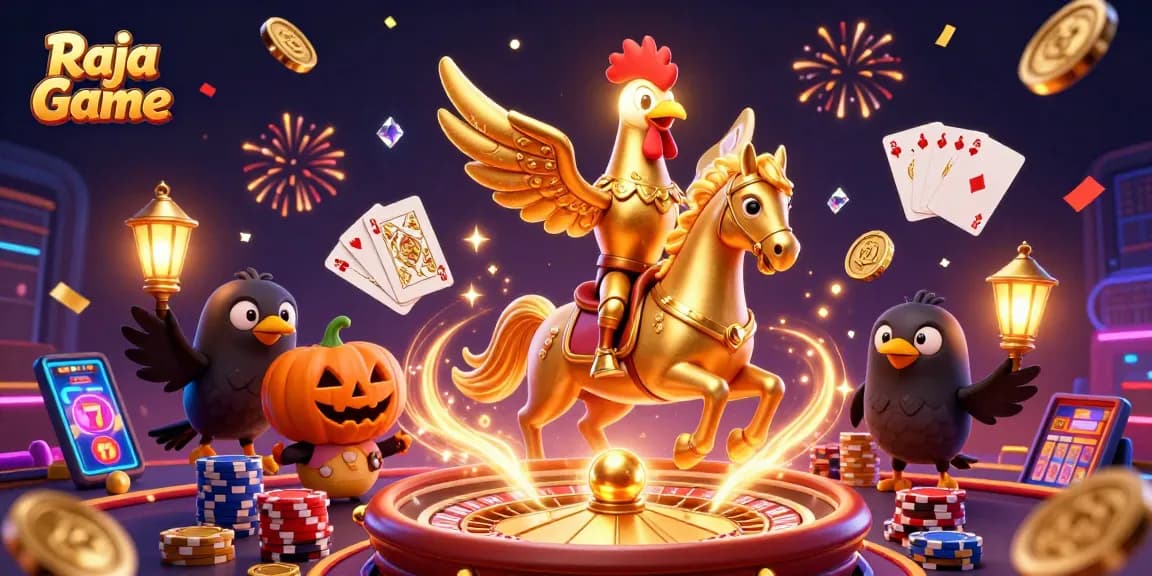 Engage in thrilling action with Raja Game inside a vibrant midnight casino filled with rewards.