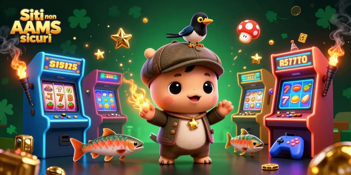 Scopri l'emozione dei Siti non AAMS sicuri con un'illustrazione 3D divertente che presenta adorabili personaggi da casinò.