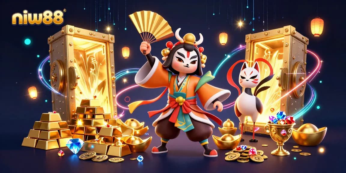 Experience winning strategies at niw88 with engaging 3D casino illustration showcasing vibrant game elements.