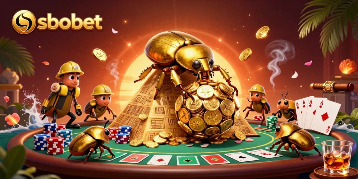 Bet on sbobet for sports action with vibrant casino elements in a detailed cartoon scene.