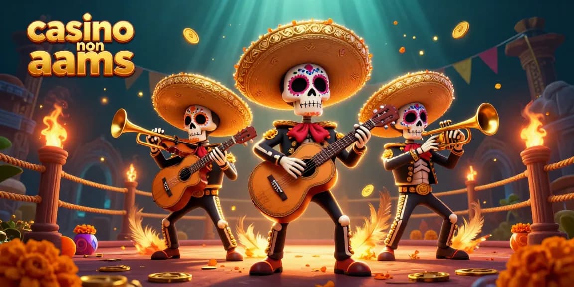 Interagisci con una vivace scena di casinò non AAMS con una band mariachi, monete d'oro e elementi festivi.
