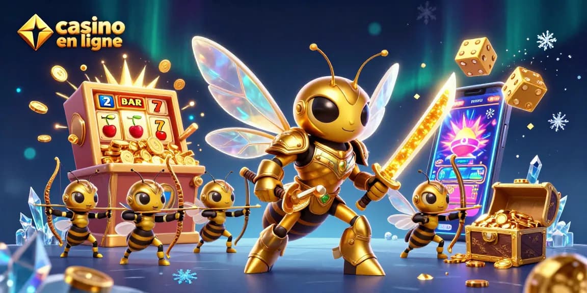 Jouez maintenant sur casino en ligne avec une scène captivante de machines à sous et personnages dynamiques.
