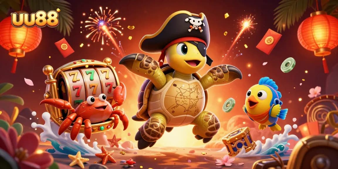 Experience thrilling slots action at uu88 with a pirate turtle and colorful game elements.