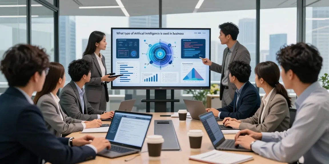Discovering What type of artificial intelligence is used in business during a team collaboration in a modern office.