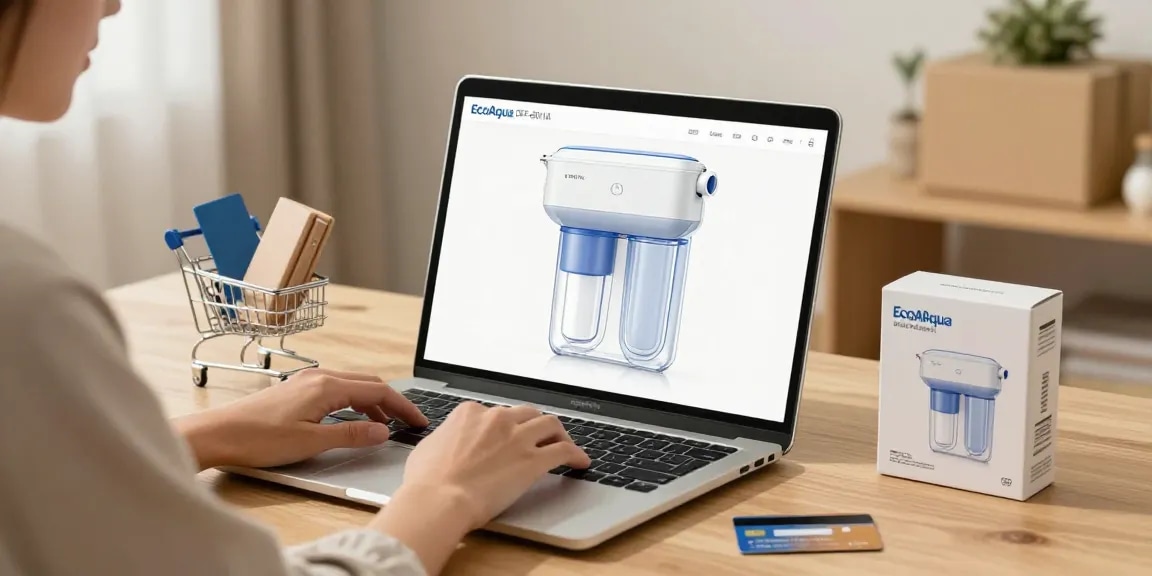 EcoAqua EFF-6011A Refrigerator Water Filter in an online shopping scene, showcasing product review and best deals.