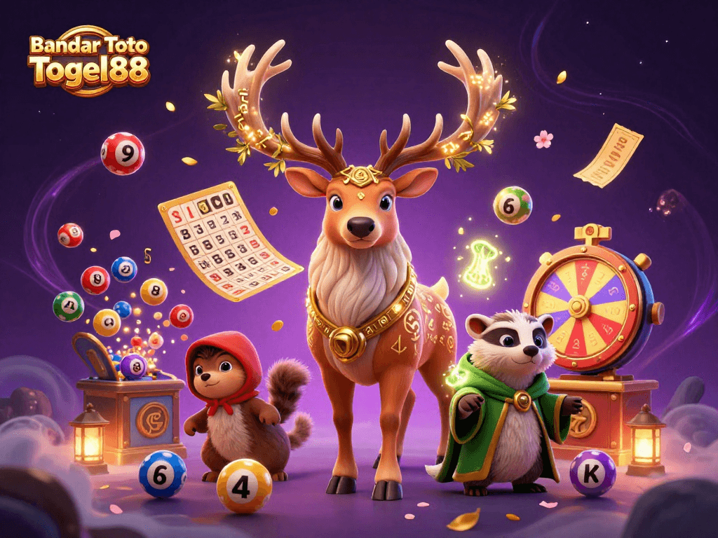 Win big with Bandar Toto Togel88 showcasing vibrant lottery balls and engaging game elements in a magical scene.