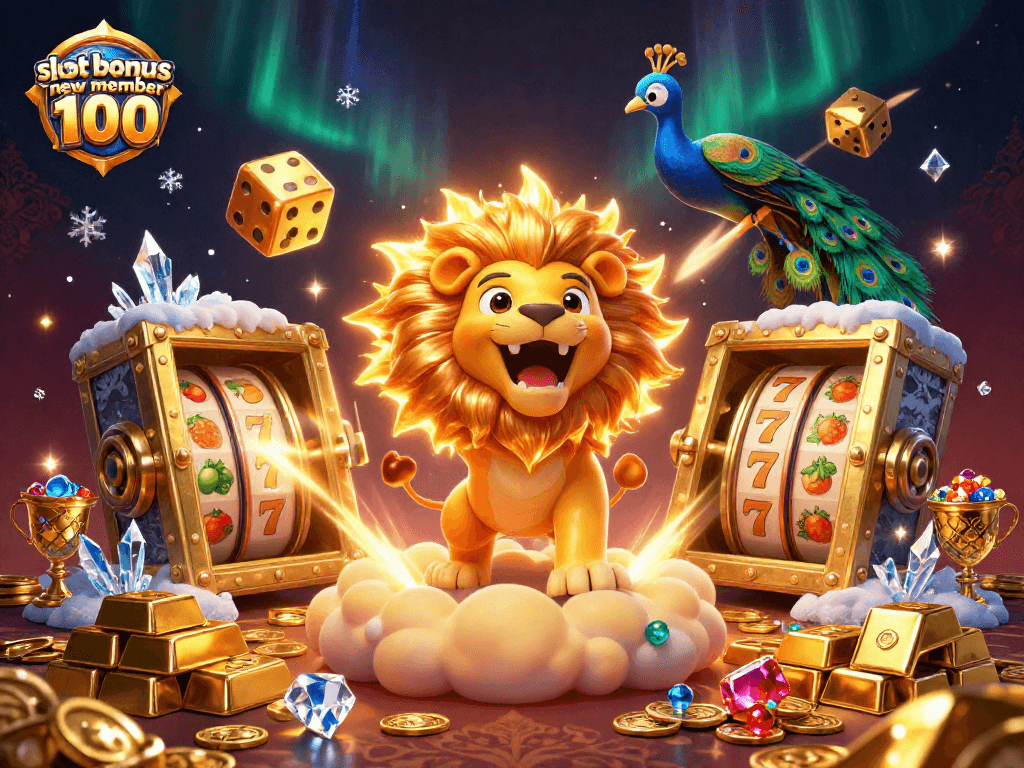 Experience the thrill of winning with slot bonus new member 100 and vivid casino elements in a dazzling scene.