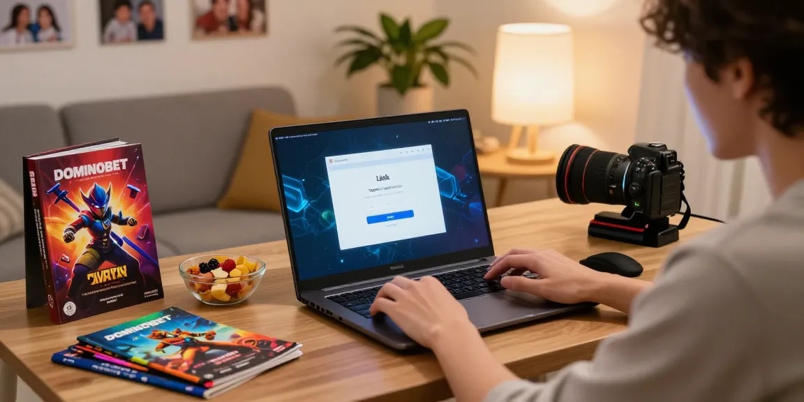Experience the excitement of gaming with Link Login Dominobet in a cozy home setting.