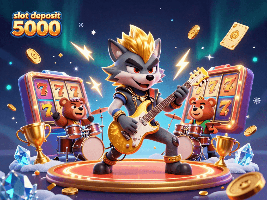 Experience excitement with slot deposit 5000 in a vibrant casino setting featuring cartoon characters and dynamic elements.
