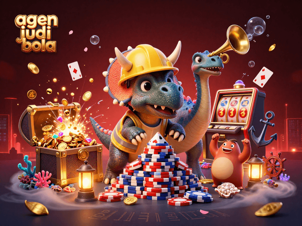Engage in excitement with agen judi bola as cheerful characters enjoy vibrant gambling scenes.