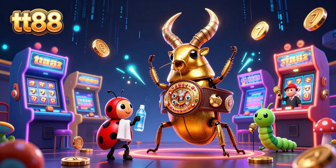 Engage with the exhilarating world of tt88 casino gaming illustrated through a vibrant cartoon scene.
