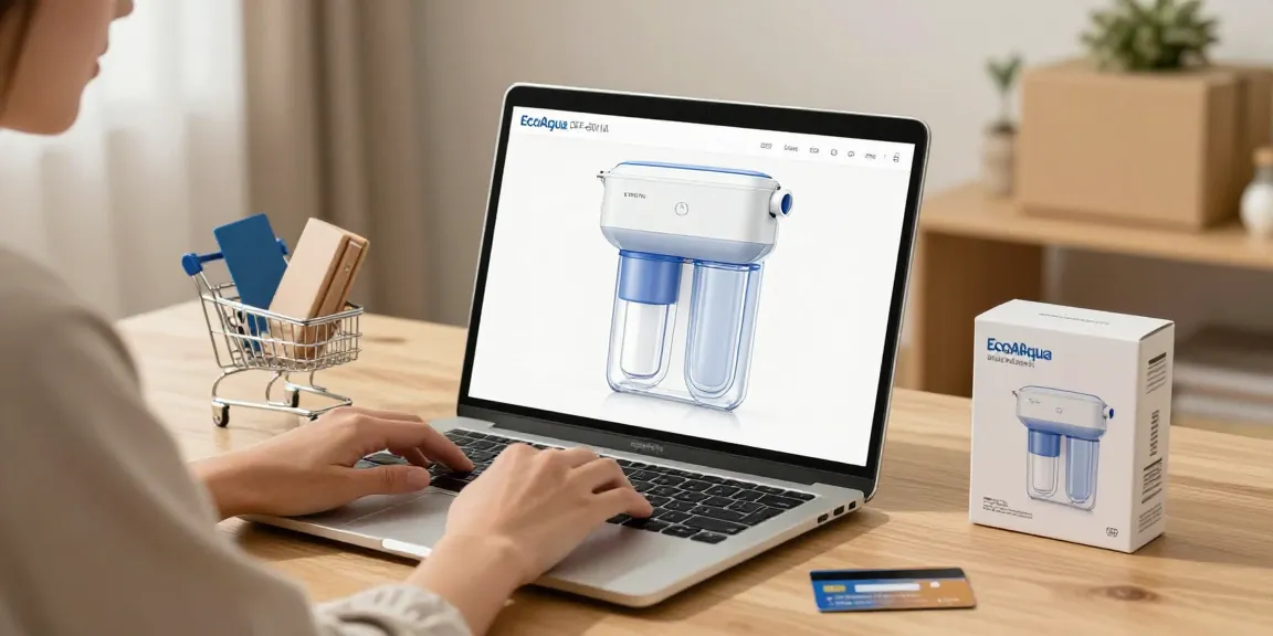 EcoAqua EFF-6011A Refrigerator Water Filter in an online shopping scene, showcasing product review and best deals.