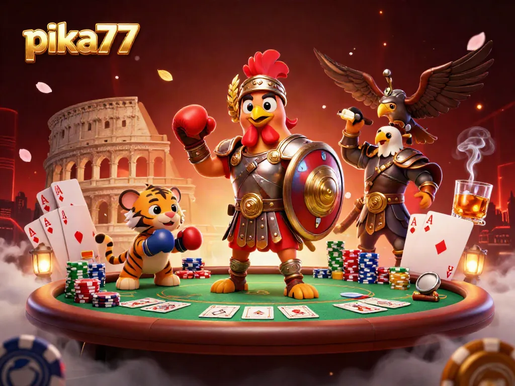 Experience thrilling gameplay at pika77 with a vibrant poker scene featuring engaging characters and iconic elements.