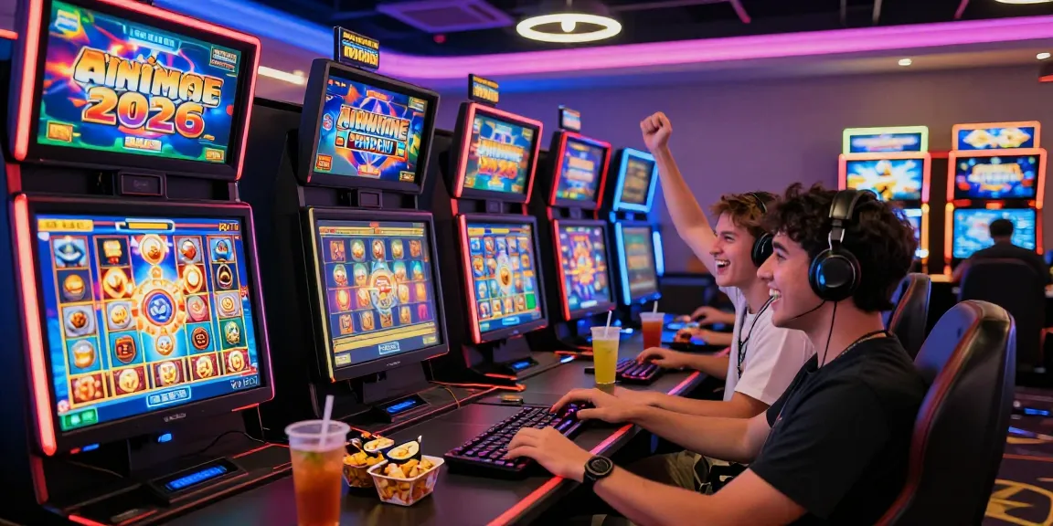 Engaged players ปั่นสล็อต in a vibrant online gaming environment, celebrating wins with colorful digital slot machines.