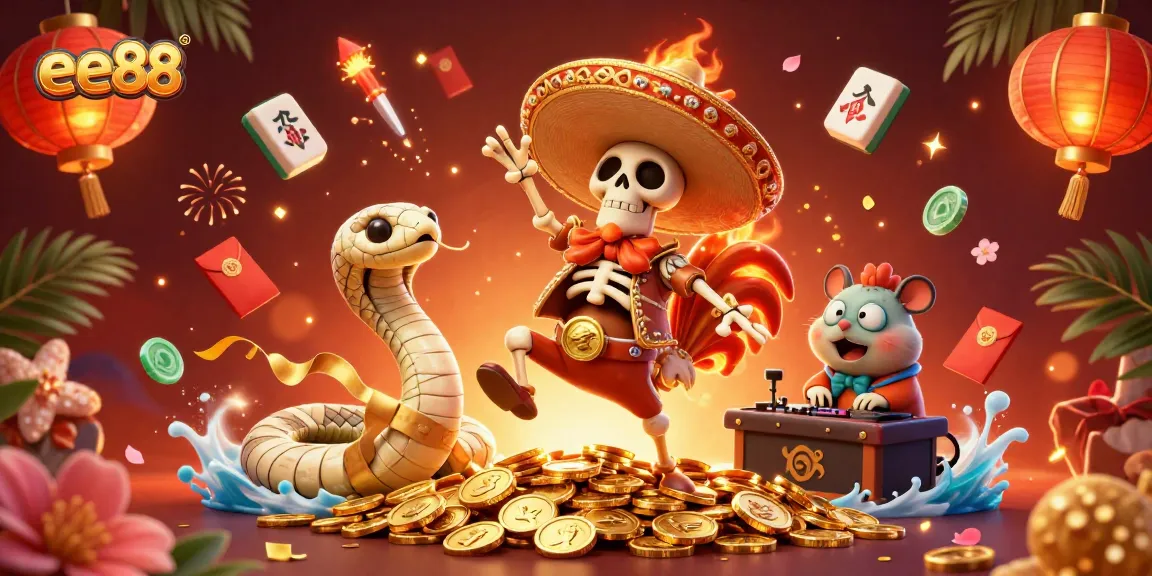 Experience the fun of ee88 with vibrant gaming characters celebrating among golden coins.