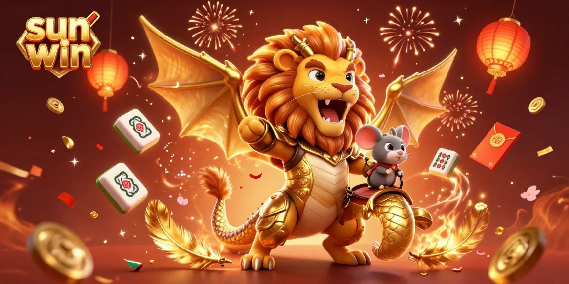 Experience the excitement of sun win with this vibrant casino-themed illustration featuring a chimera and dynamic gaming elements.