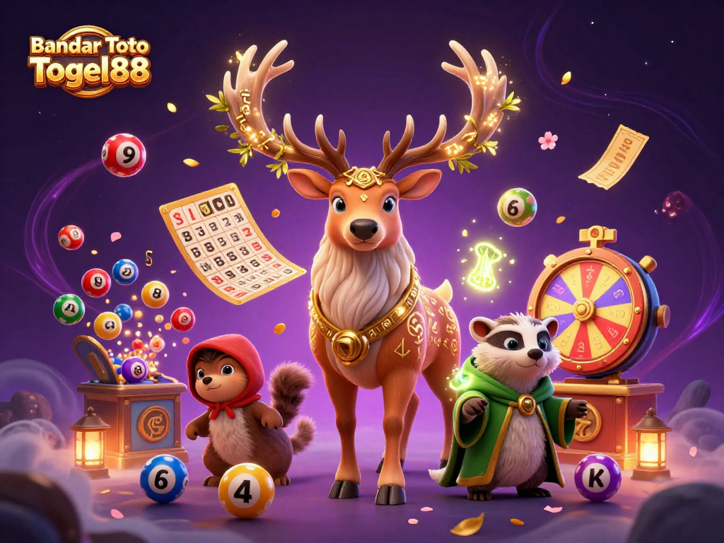 Win big with Bandar Toto Togel88 showcasing vibrant lottery balls and engaging game elements in a magical scene.
