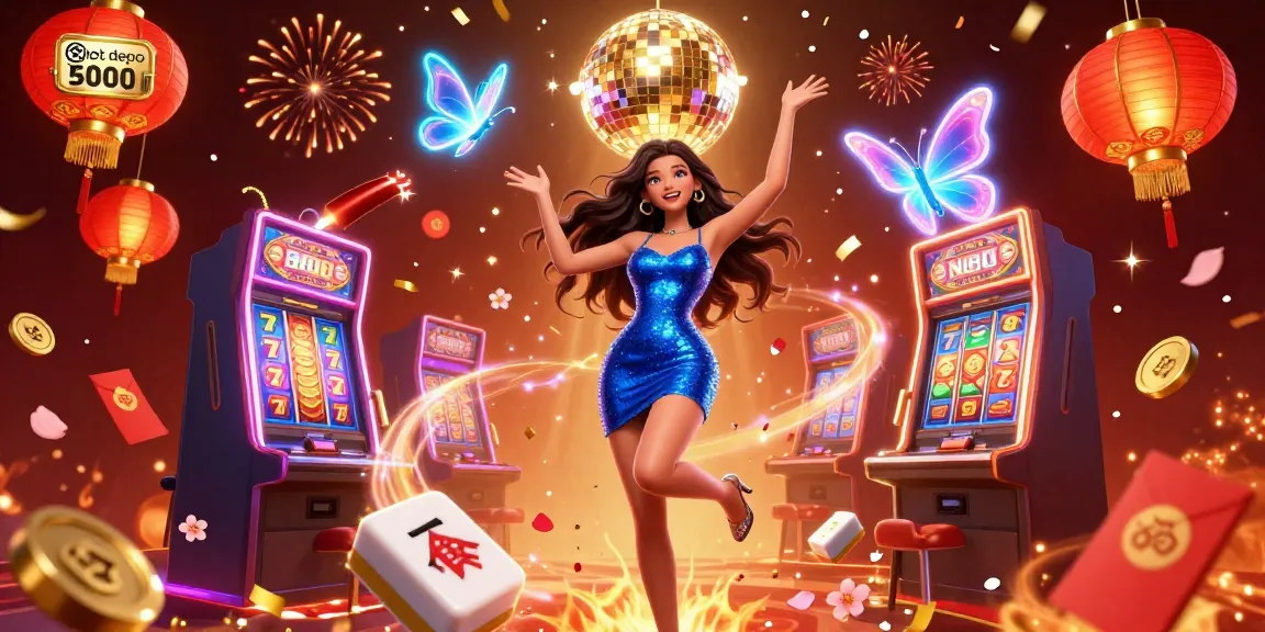 Engage in gaming excitement with slot depo 5000 showcasing vibrant visuals and celebrating wins in an animated atmosphere.