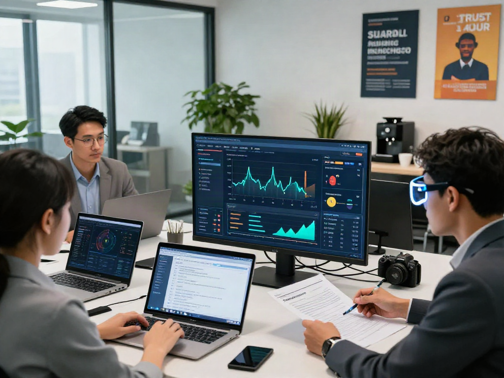 Advanced document fraud detection solution utilized by professional team in modern office setting