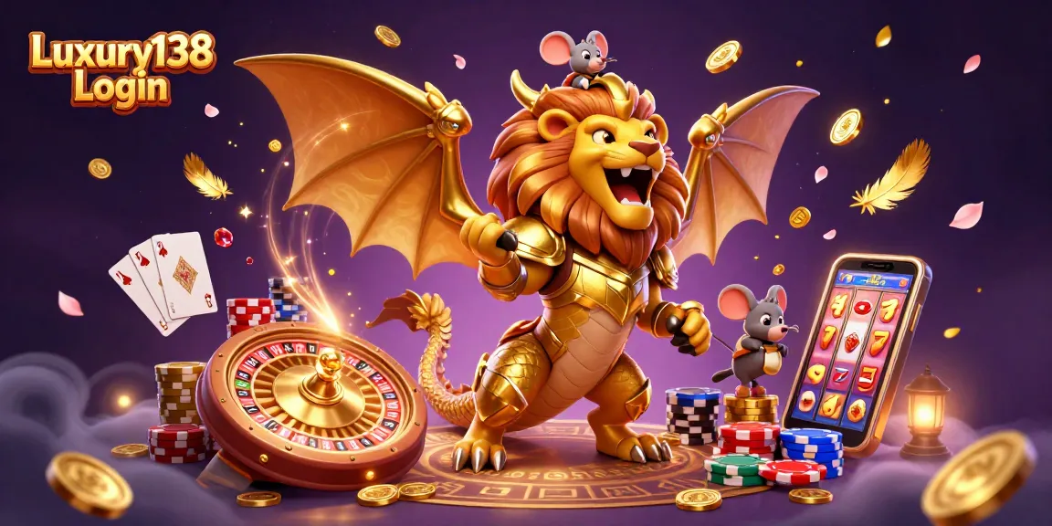Experience thrilling gameplay with Luxury138 Login amidst dazzling casino visuals and animated treasures.
