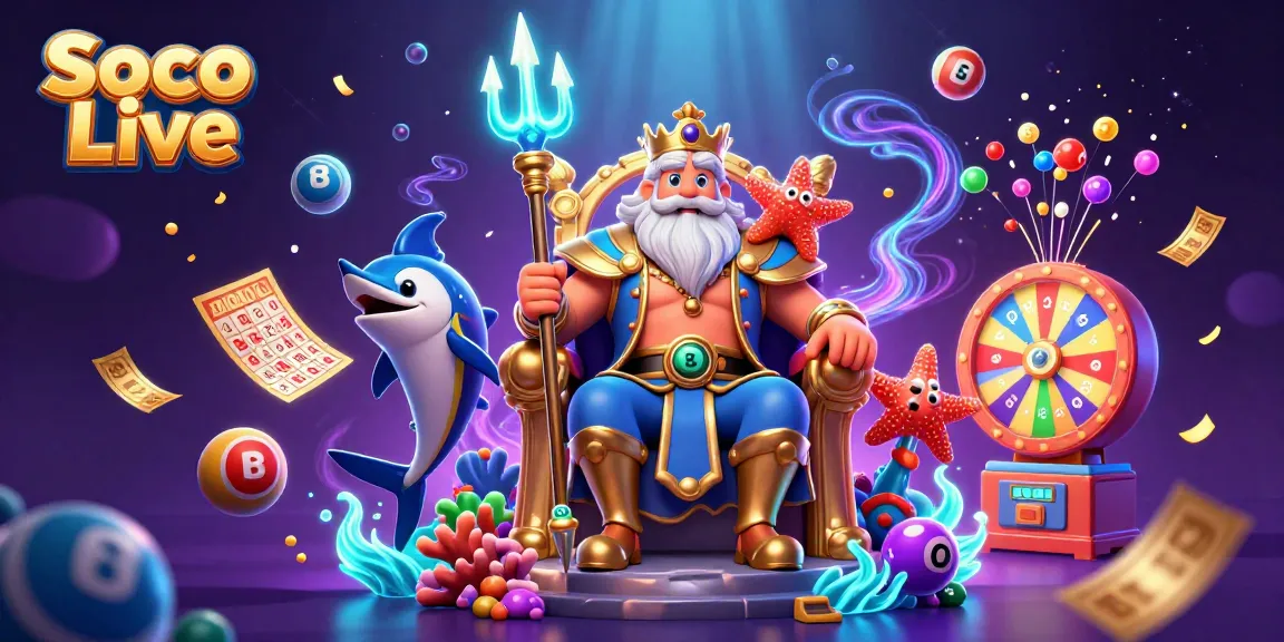Soco Live presents vibrant scenes of dynamic gambling excitement with Neptune, lottery elements, and underwater themes.