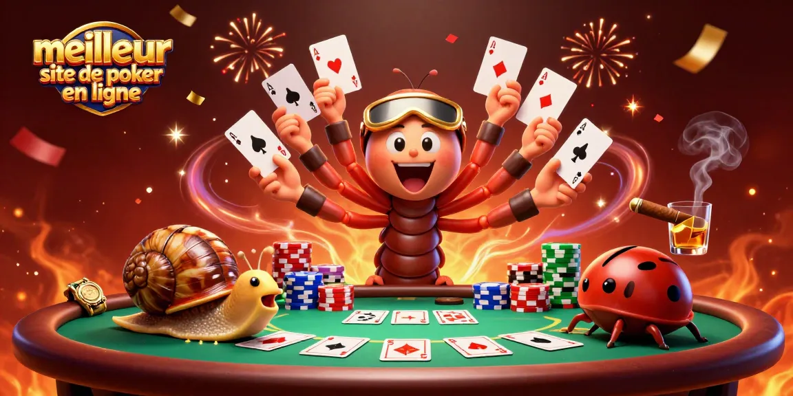 Jouez au meilleur site de poker en ligne avec des personnages colorés autour d'une table de poker animée.