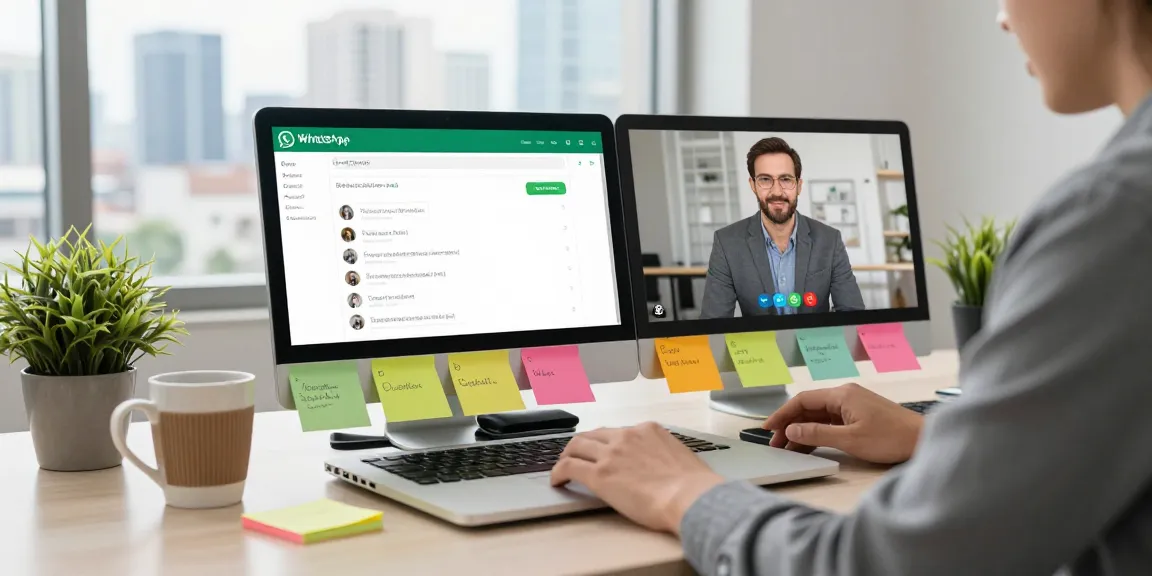 Engaging workspace with a professional using WhatsApp網頁版 for seamless communication.