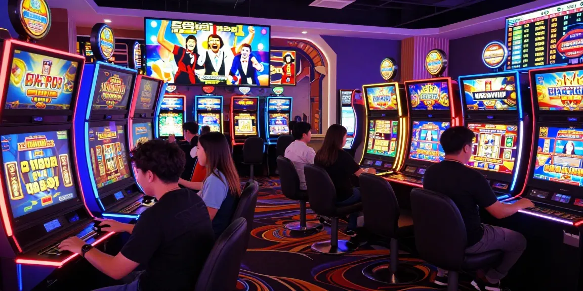 Players enjoying the thrill of situs slot deposit pulsa tanpa potongan with vibrant slot machines and engaging atmosphere.