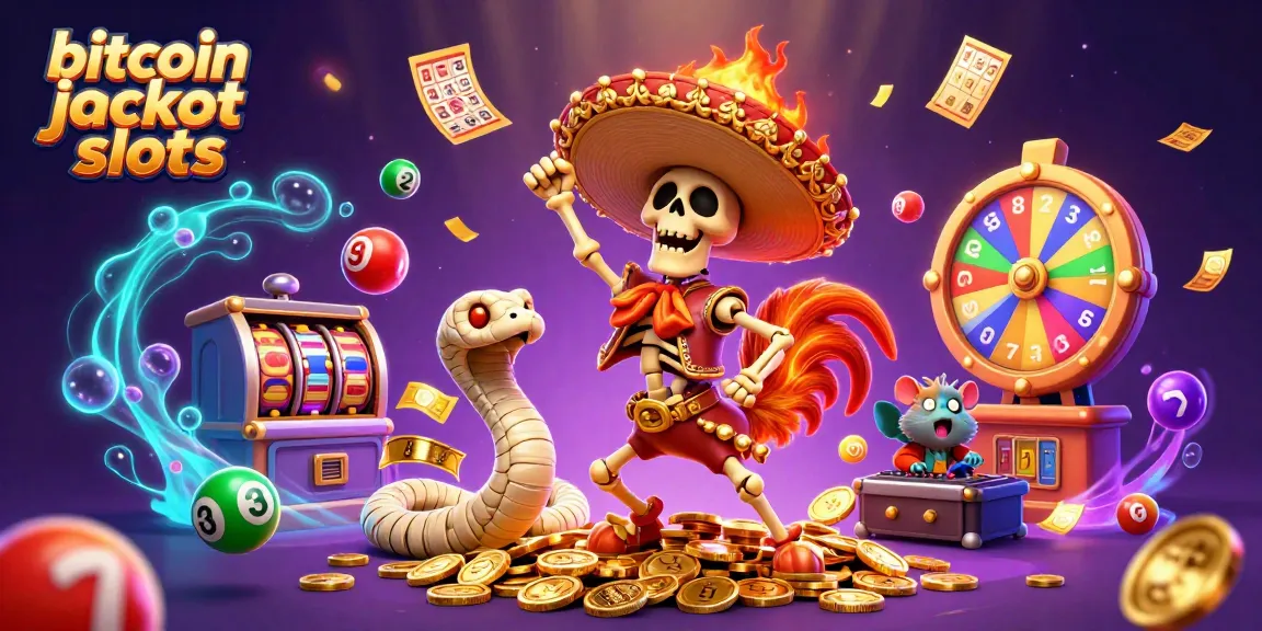 Experience thrilling bitcoin jackpot slots with a colorful dance of characters surrounded by jackpot symbols.