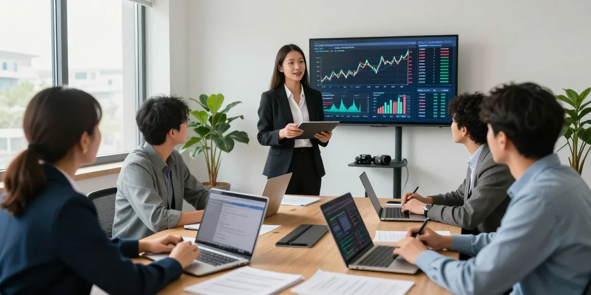 Team discussing cryptocurrency trends in a modern office, emphasizing data analytics and collaboration at https://crypto-reviews.ru/okx-v-kazahstane/.
