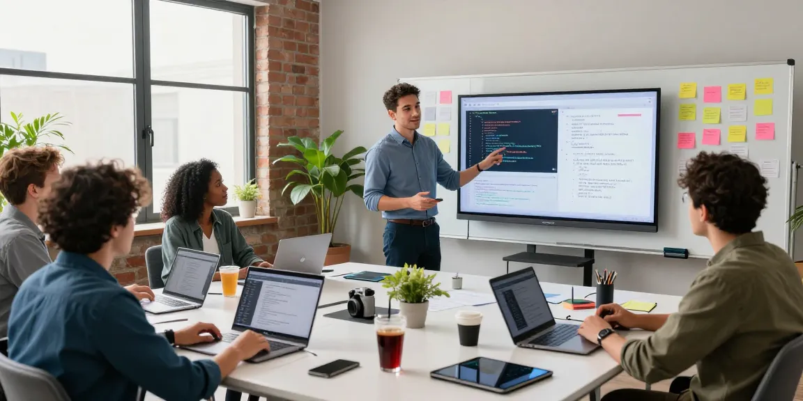 Developers collaborating on telegraimin.com project in a dynamic digital workspace.