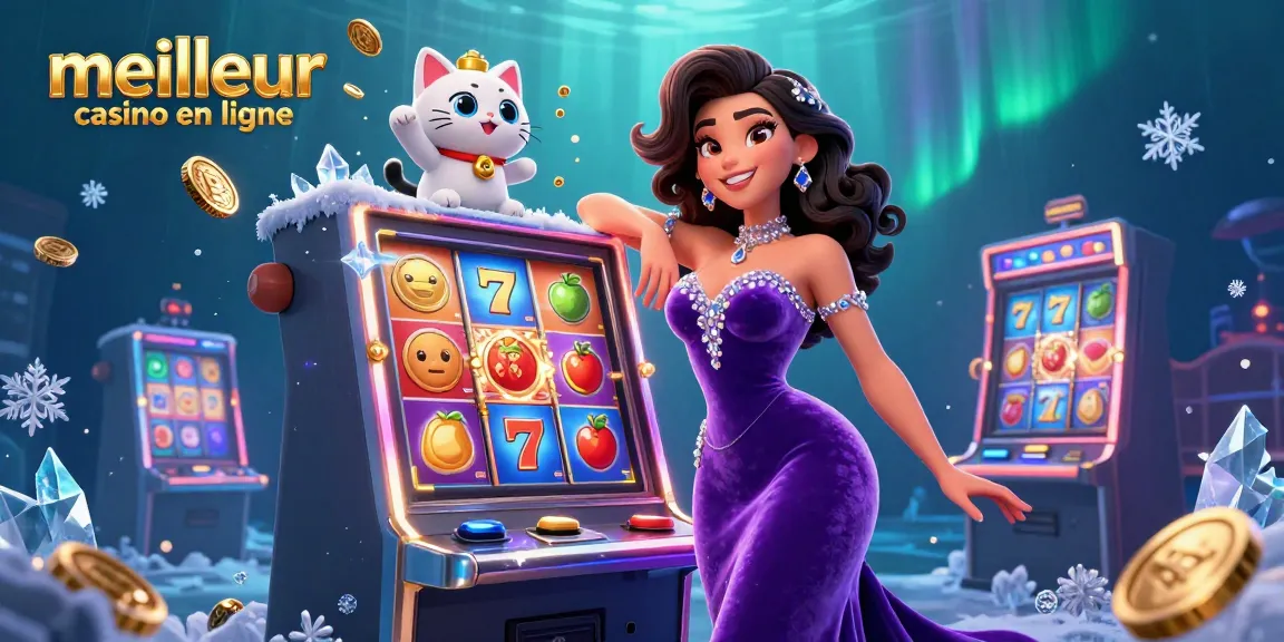 Découvrez des jackpots palpitants au meilleur casino en ligne avec une magnifique femme en 3D à côté d'une machine à sous.