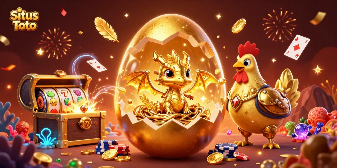 Situs Toto showcases a golden dragon with poker chips, surrounded by vibrant casino elements.