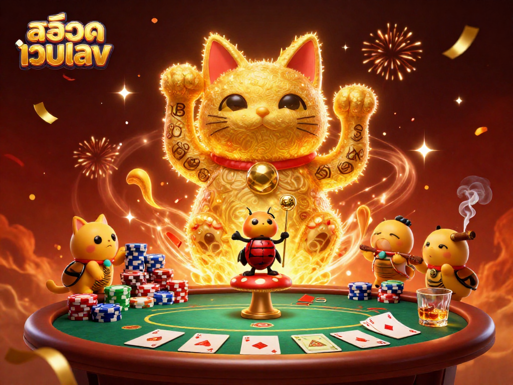 Enjoy the thrilling experience of สล็อตเว็บตรง with a vibrant lucky cat illustration.