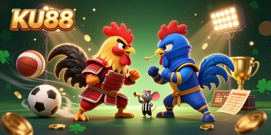 Engage with exciting KU88 casino games featuring dynamic roosters facing off with sports elements.