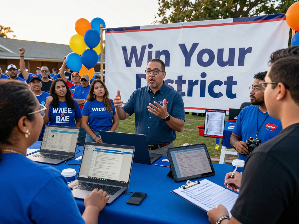 Generative engine optimization political strategy in action at a rally, showcasing teamwork and voter engagement.