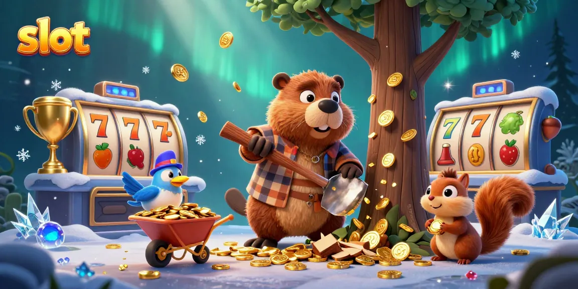 Putaran slot mengungkap jackpot emas dengan beaver dan teman mengumpulkan koin.