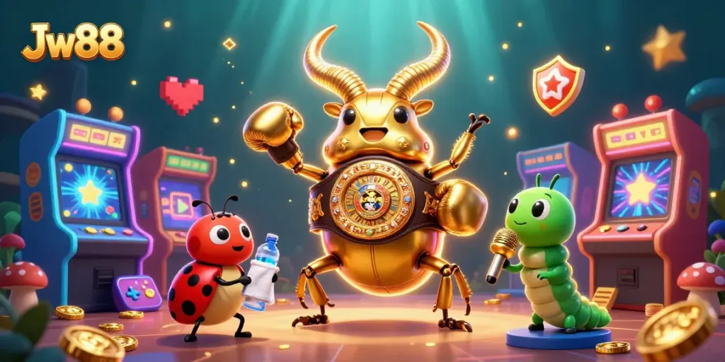 Experience thrilling gaming at Jw88 with vibrant 3D characters and casino-themed elements.