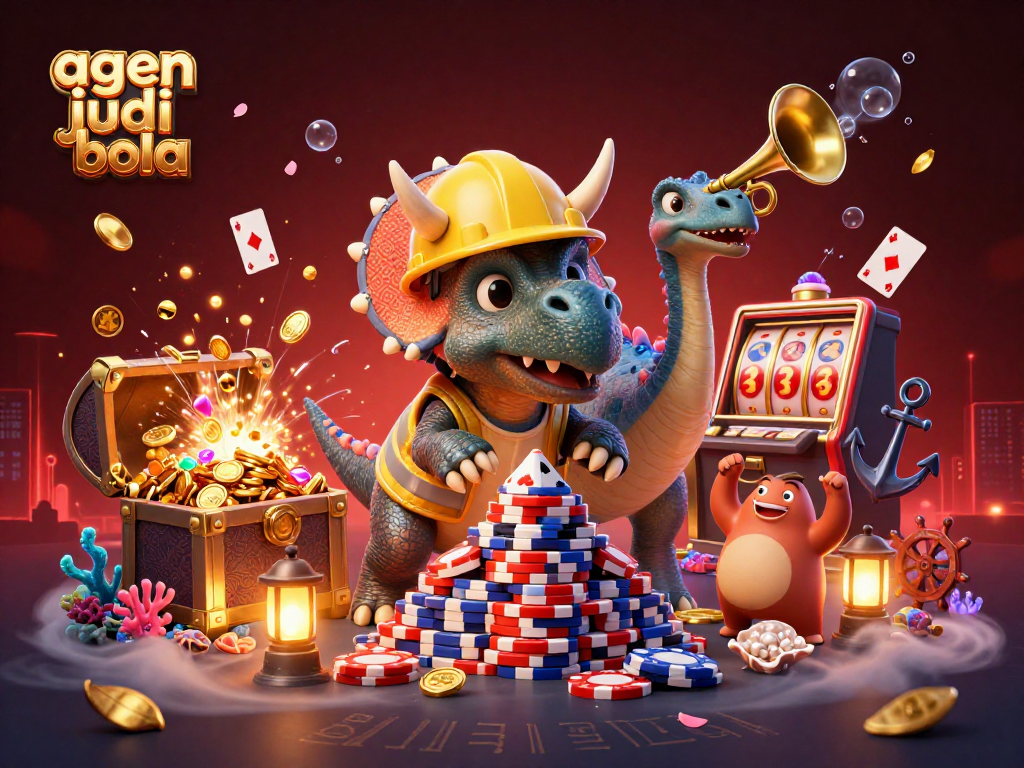 Engage in excitement with agen judi bola as cheerful characters enjoy vibrant gambling scenes.