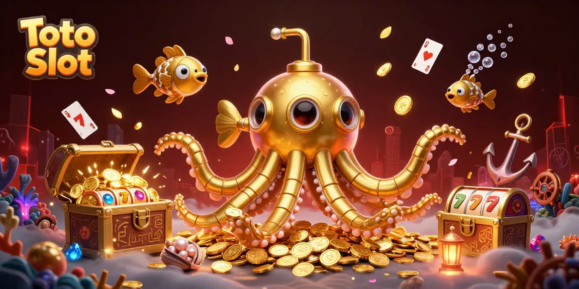 Toto Slot yang memikat di tengah lautan koin emas, dikelilingi elemen slot yang menggoda.