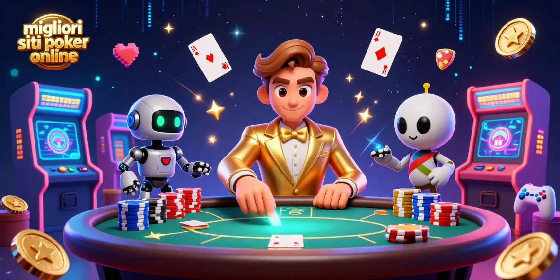 I migliori siti poker online presentano un tavolo da poker vibrante con personaggi fantastici e mazzi di carte volanti.