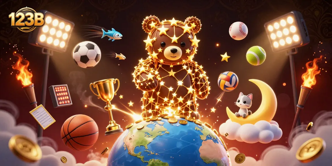 Experience the thrill of 123B as the constellation bear scoops coins with vibrant sports elements surrounding it.