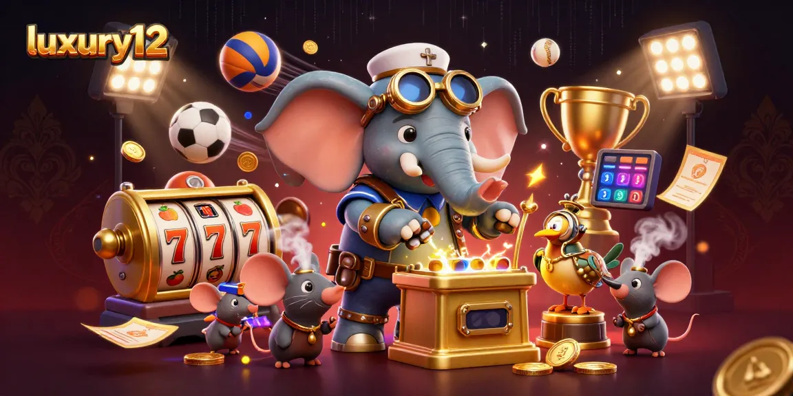 Experience luxury12 with a vibrant 3D steampunk casino scene featuring dynamic slot games and winning symbols.