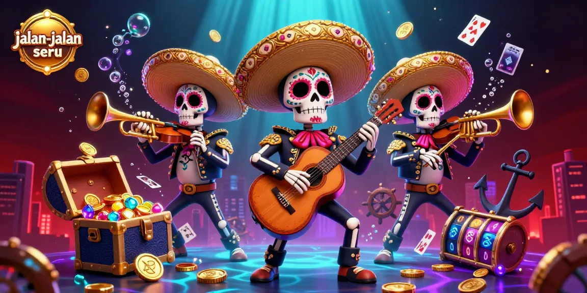 Experience the excitement of jalan-jalan seru with a vibrant mariachi band amidst casino elements.