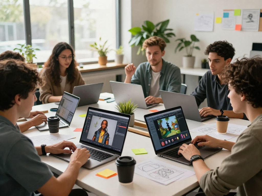 Dynamic workspace for ai sluts content creators, showcasing collaboration on AI-driven projects.