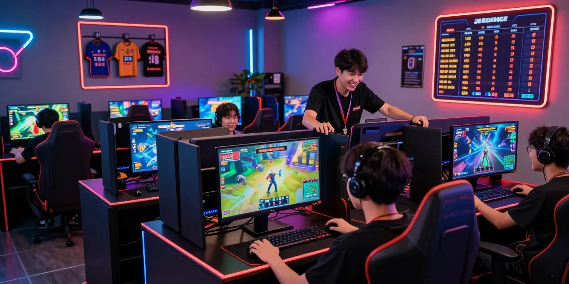 Players enjoying situs888 gacor in a vibrant gaming lounge with neon lighting and dynamic gameplay.
