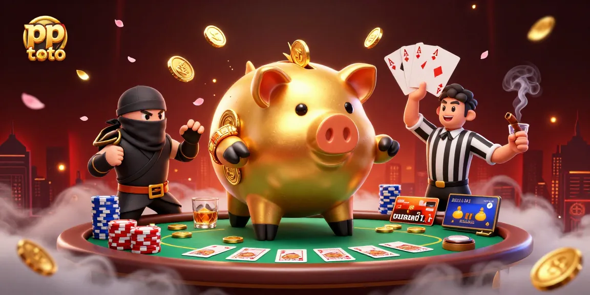 Engage in gaming excitement with pp toto, where a golden sumo wrestler piggy bank dominates the casino scene.